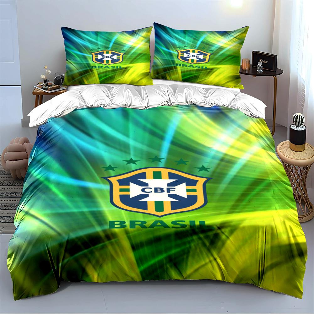 Brazil Football CBF Bedding Set Bedding Duvet Cover Set Duvet Cover Pillowcases Home Decor (1 * Duvet Cover 2 * Pillowcases, Without Duvet Insert)