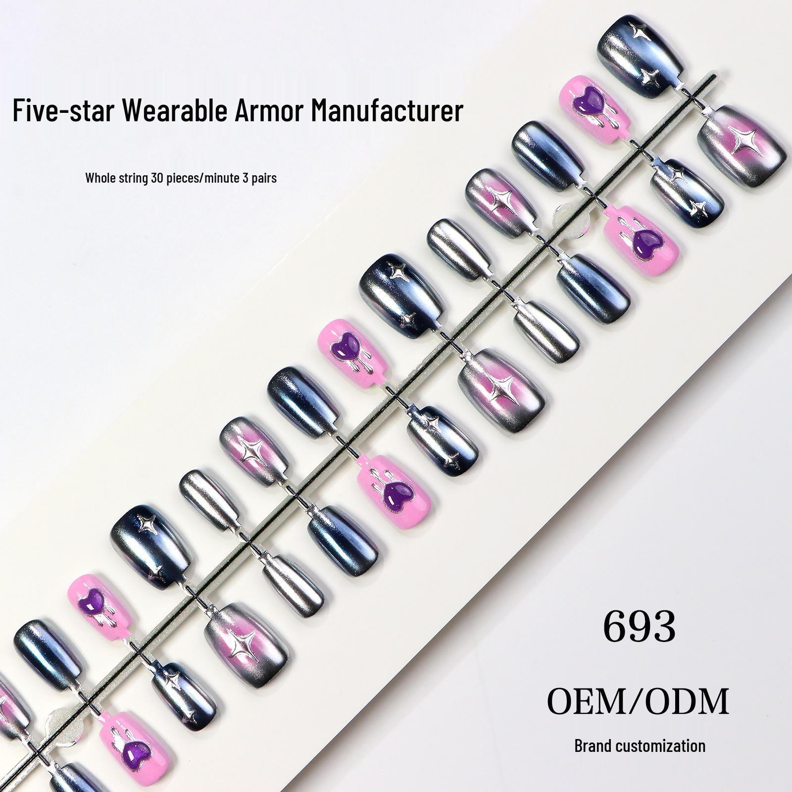 Cat Eye Wearable Nails: High-Quality Black & Pink French Minimalist Nail Tips