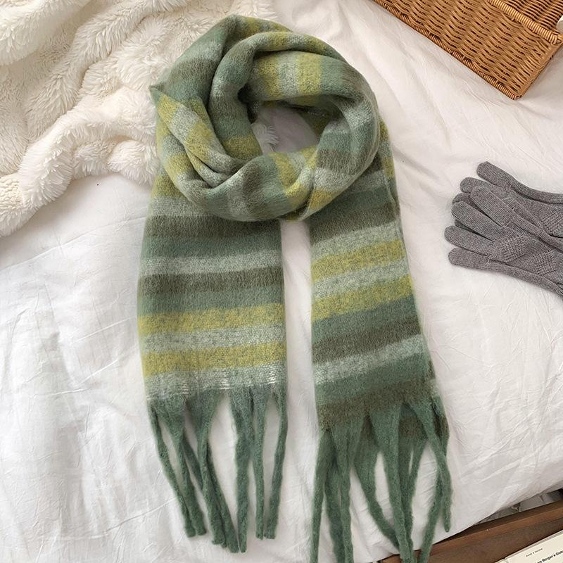 

Scarf women s winter high-end sense new couple thickened warm color striped scarf scarf shawl зелений