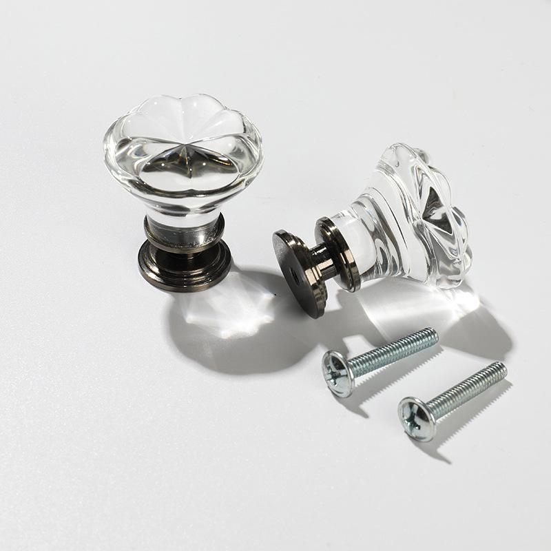 2pc Cabinet door wardrobe handle eight petal flower door handle American trend light luxury transparent crystal handle.