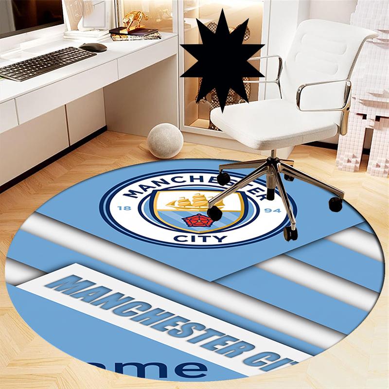 Benutzerdefinierter Name Manchester City Aufgedruckter Runder Teppich Teppich Stuhlteppich Bereichsteppich Eingang Fußmatten, für Bürostuhl Wohnzimmer Schlafzimmer Küche.