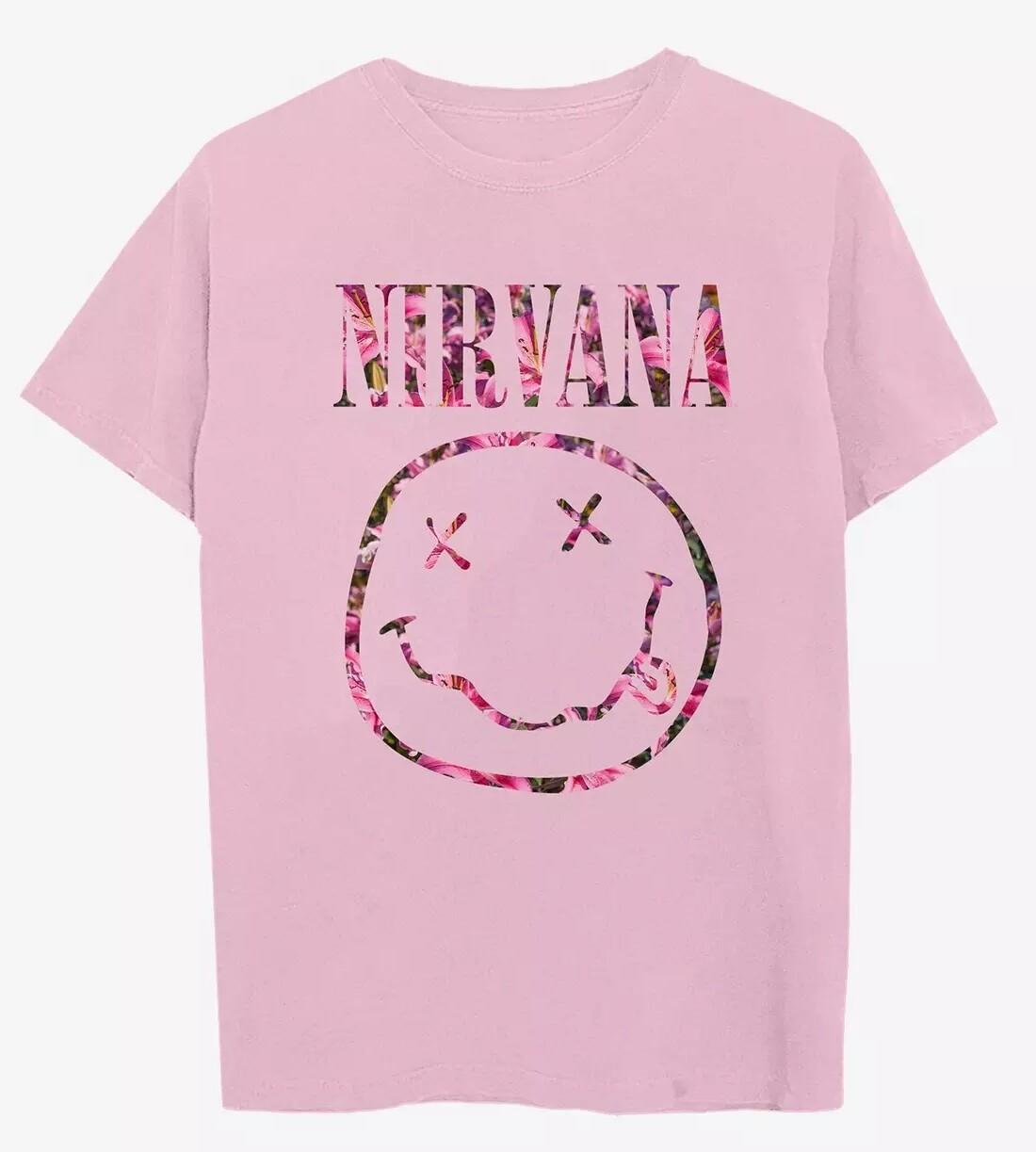 26 Nirvana Floral Smile Logo Boyfriend Fit Girls T-Shirt Unisex T-Shirt M