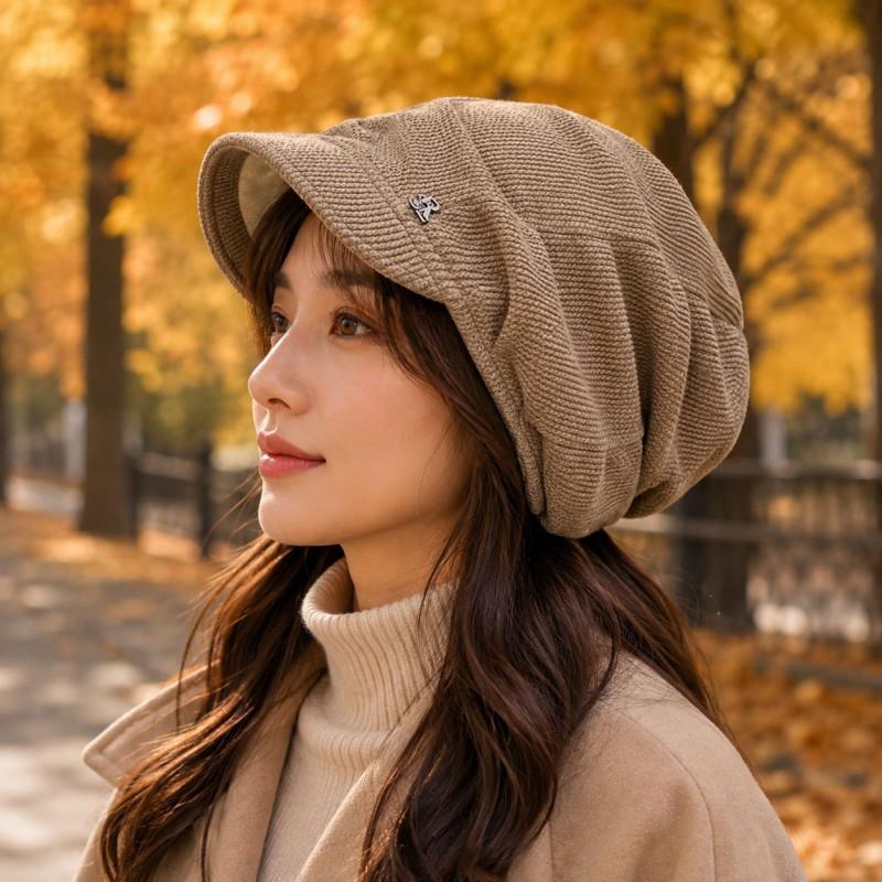 Womens Warm Knit Beanie Hat With Letter Print Foldable Winter Headwear Cold Weather Ear Protection Slimming Face Effect