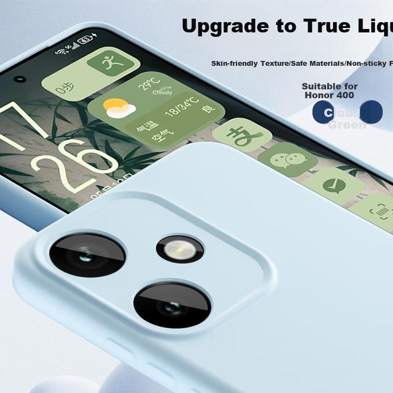 Honor 400 Phone Case, Liquid Silicone Soft, Full Lens Protection, Shockproof, Simple Solid Color Premiumn, Cloud Blue Color