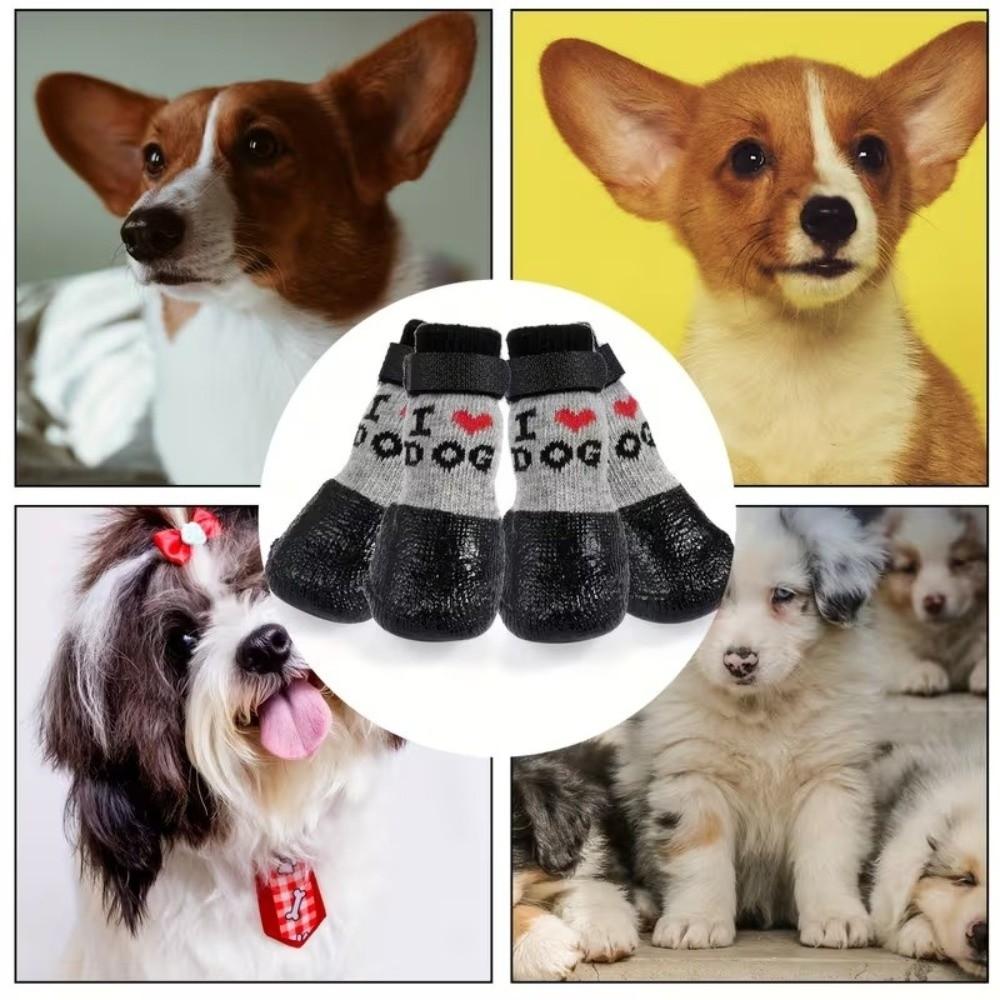 4 Pieces/set Waterproof Pet Socks Booties Warm Dog Foot Covers Practical Dog Knit Socks  Walking