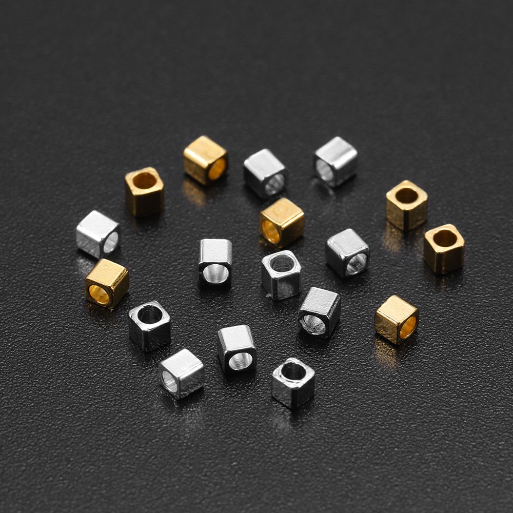 100pcs 2mmx2mmx2mm Light Gold  Copper Metal Loose Square Bead Cuboid Seed Beads Bracelet Supplies For Jewelry Design Accessorie