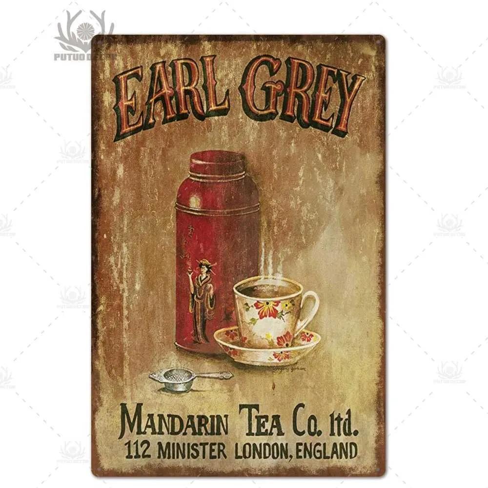 Tea Logo Metal Plaque Retro Metal Shabi Chic Tin Logo Metal Poster Decoration Iron Plate Kitchen Wall Decoration