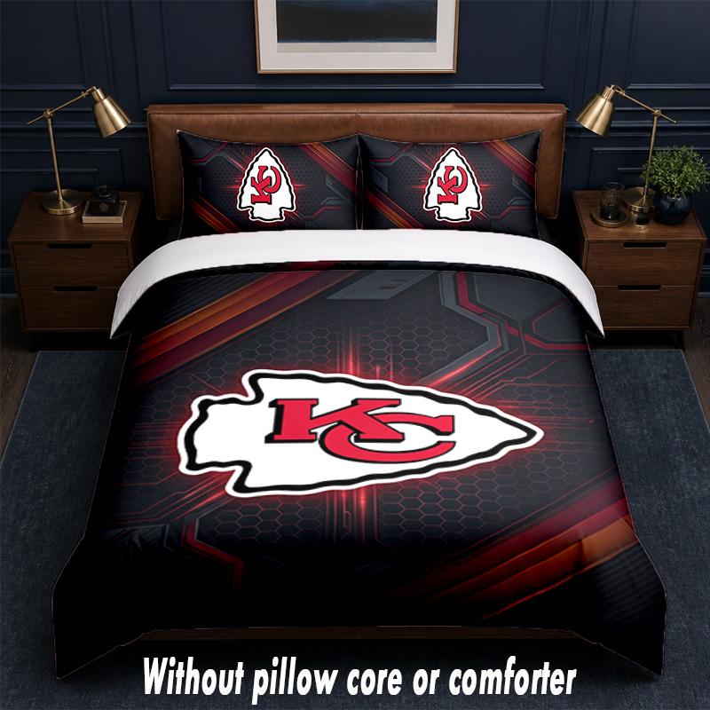 Kansas City Chiefs Design Bed Bedding Set 1 Duvet Cover + 2 Pillowcases Soft Breathable Household Bed Linens