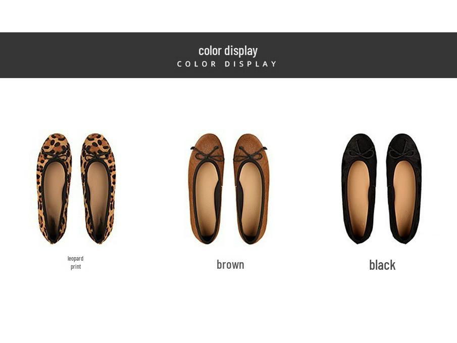 Grape Family Cowhide Pony Hair Leopard Print Bow Flats - Women’s Versatile Round Toe Casual Shoes