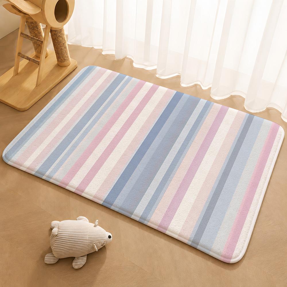 Colorful Striped Pattern Floor Mat Floor Mat Soft Flannel Non-Slip Door Rug for Living Room