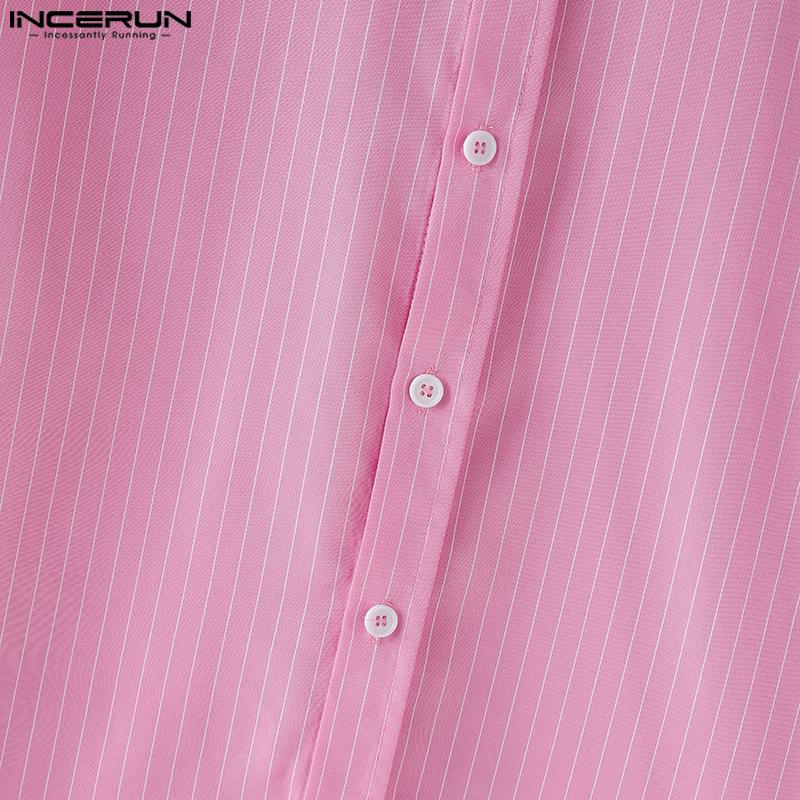 INCERUN Plus Size Men Spring Turn Down Collar Long Sleeve Striped Shirts Casual Tops