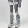 Harajuku Women Double Striped Leg Warmer Ribbed Knitted Over Knee Stacked Socks