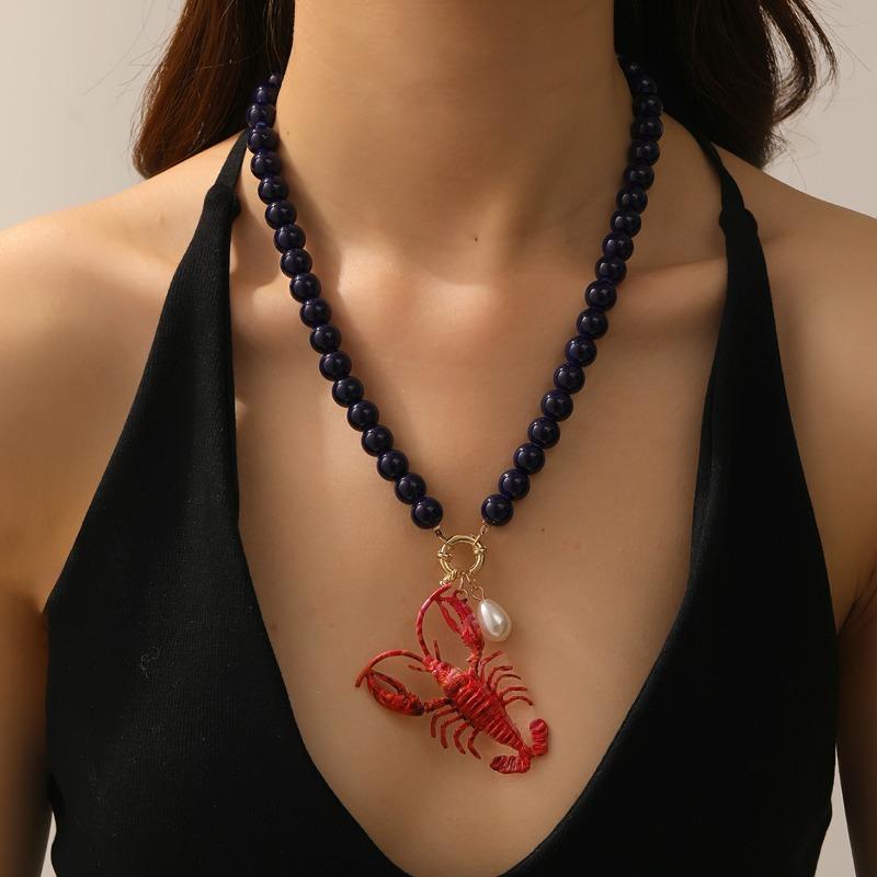 

Lobster Pendant Seaside Necklace Fashion Handmade Beaded Imitation Pearl Personality Trend Necklace Women