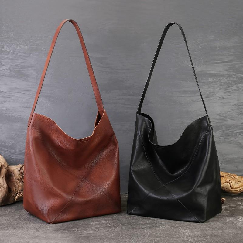 Johnature Large Capacity Retro Women's Bag Genuine Leather Tote Bag Versatile Soft Cowhide Shoulder Bag