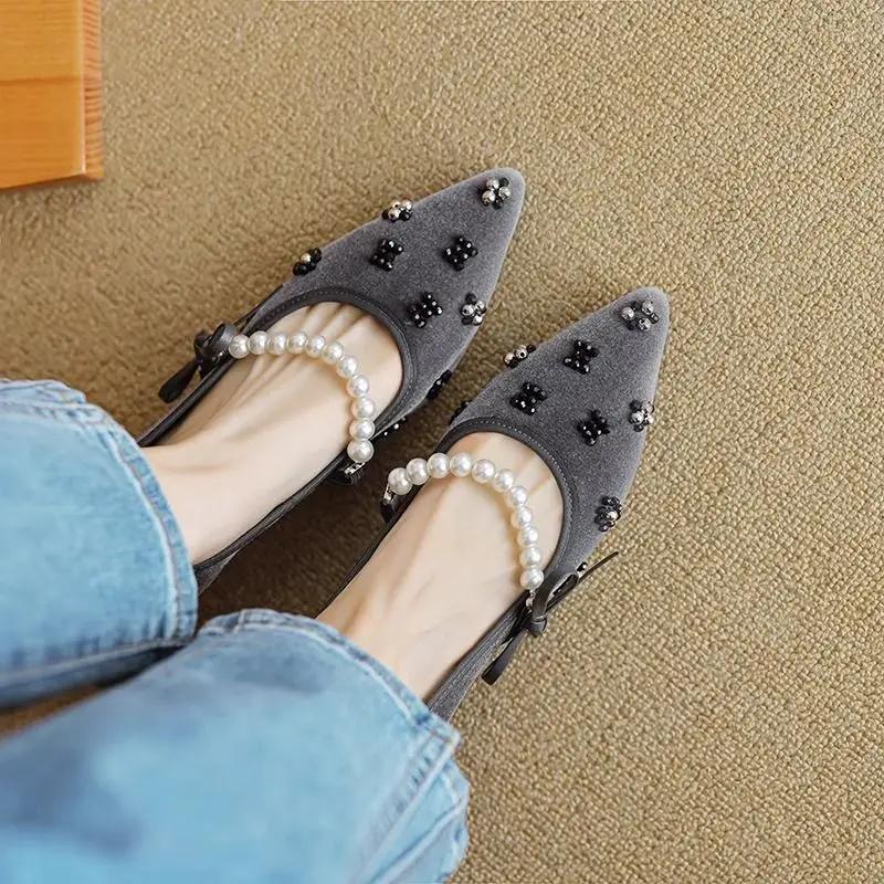Fashion Japanese Style Lolita Block Heel Woman Pumps with Bow Medium Heels Chunky Pointed Toe Mary Jane Shoes for Women Gothic Pearl Y2k