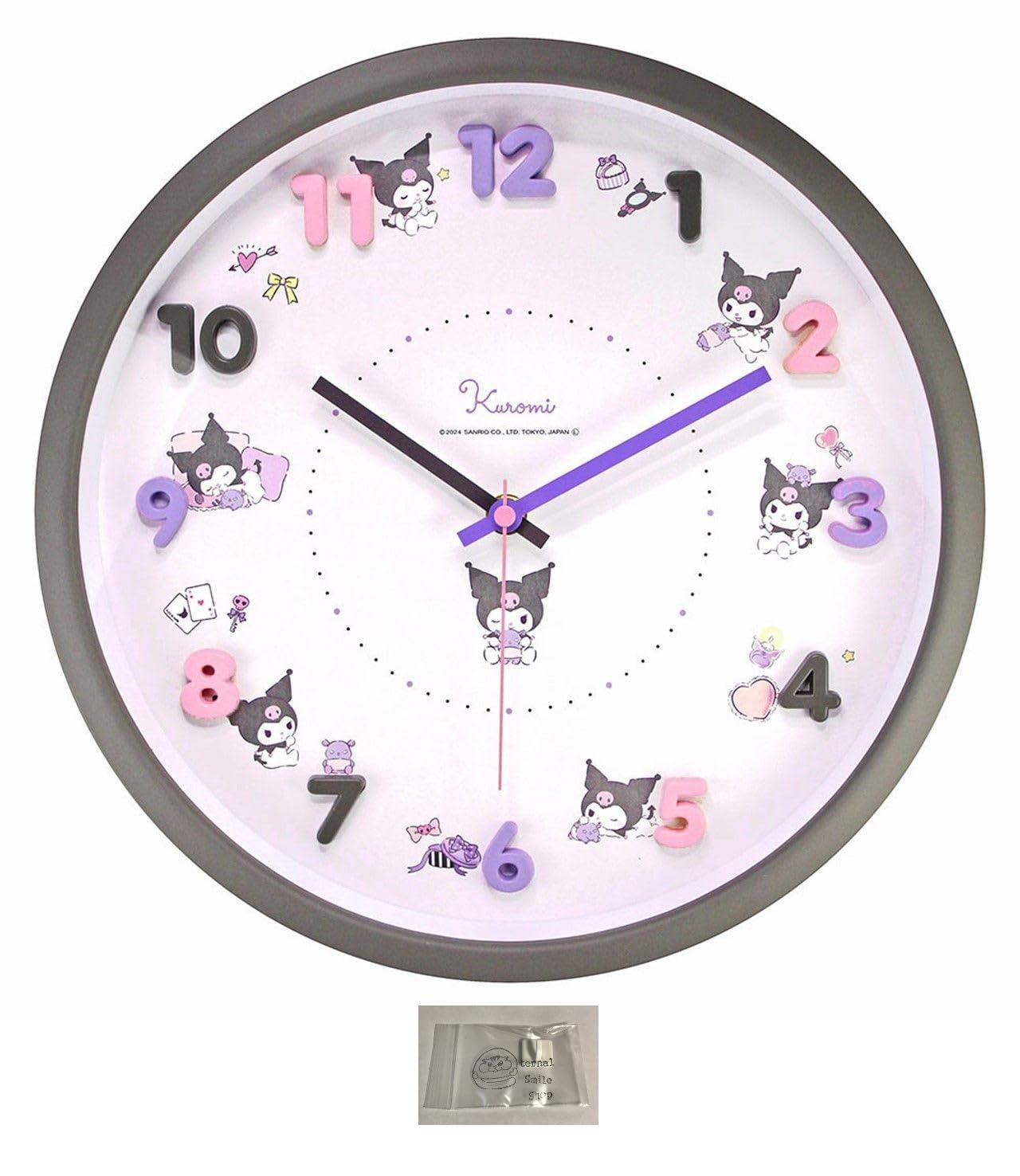 

Kuromi Wall Clock, Icon, Continuous Second Hand, Wall Clock Set (Clock, Hook)