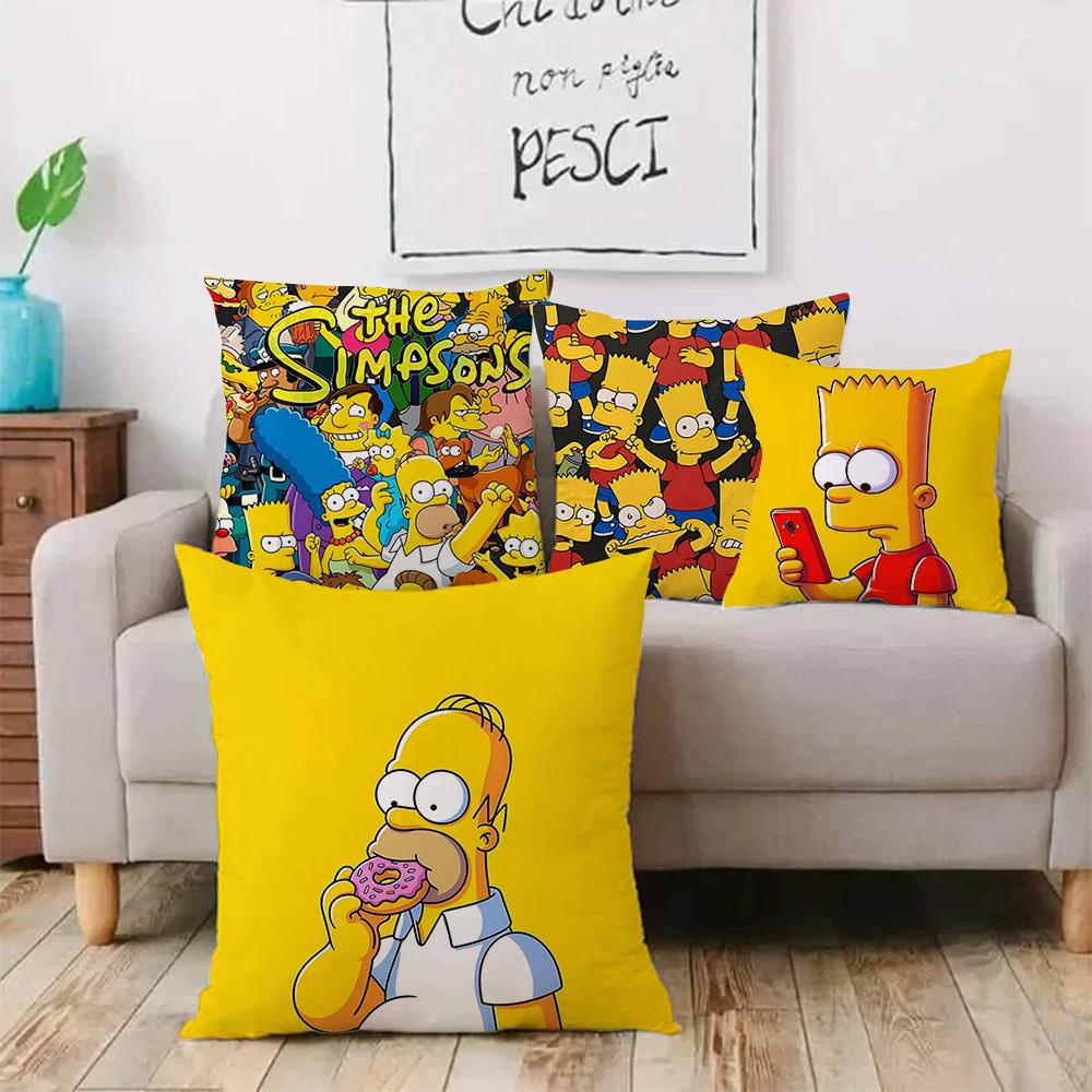 Funda de Almohada de Dibujos Animados Para S-Simpsonss Fundas Decorativas para Sofá del Hogar Impresión a Doble Cara Felpa Corta Funda de Cojín Linda