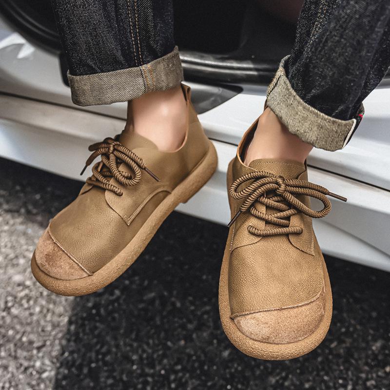 New Men's Leather Shoes  Retro and Trendy Big Toe Shoes  Low Cut Lace Up Soft Soled Casual Shoes for Men