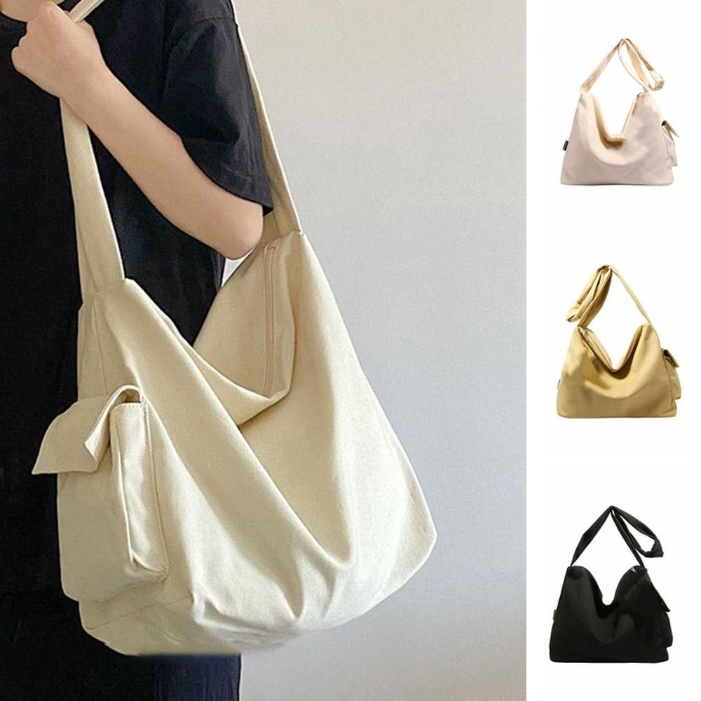 Shopping Canvas Tote Bags Large Capacity Student Crossbody Bag Wide Strap Casual Shoulder Bag  Men