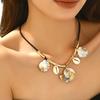 Trendy leopard print resin white shell splicing round multi-pendant fashion necklace jewelry