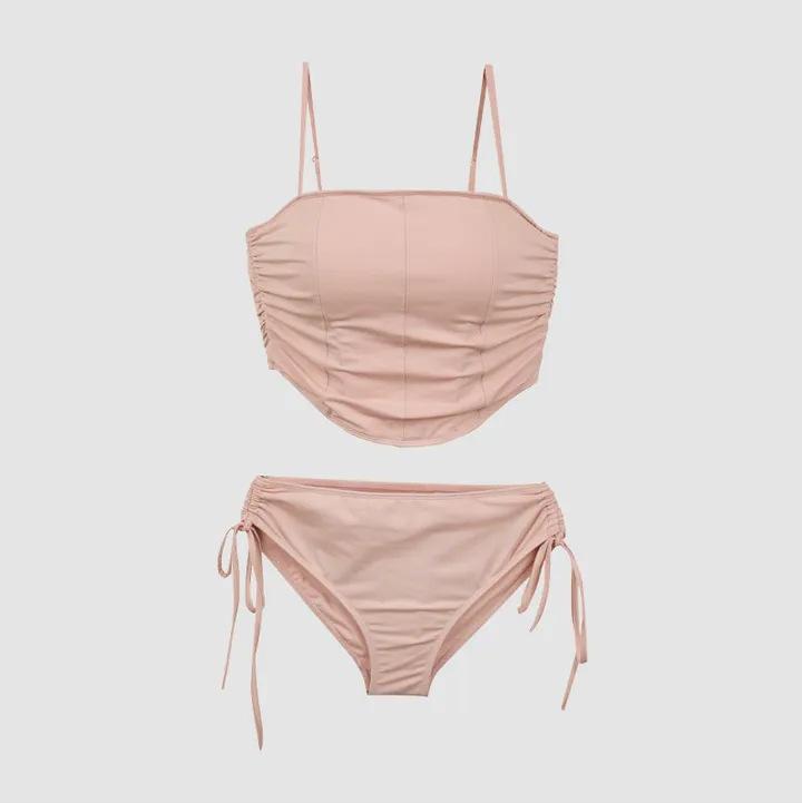 Multi-color new Korean version of girls tube top split swimsuit women's pure desire wind drawstring bikini hot spring vacation swimsuit