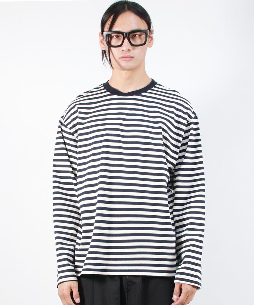 Deumakeu M Stripe Loose-Fit Long Sleeve Tee - Dark Navy