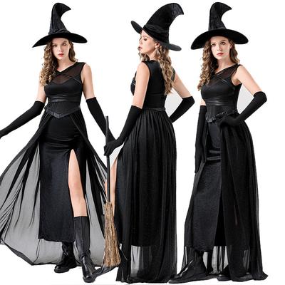 Dámský černý čarodějnický cosplay set, Halloweenský kouzelnický kostým