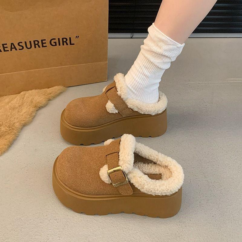 Retro bag head, half slippers, women's cotton slippers, thick bottom fluff, outer wear during the season to increase the height of Birkenga