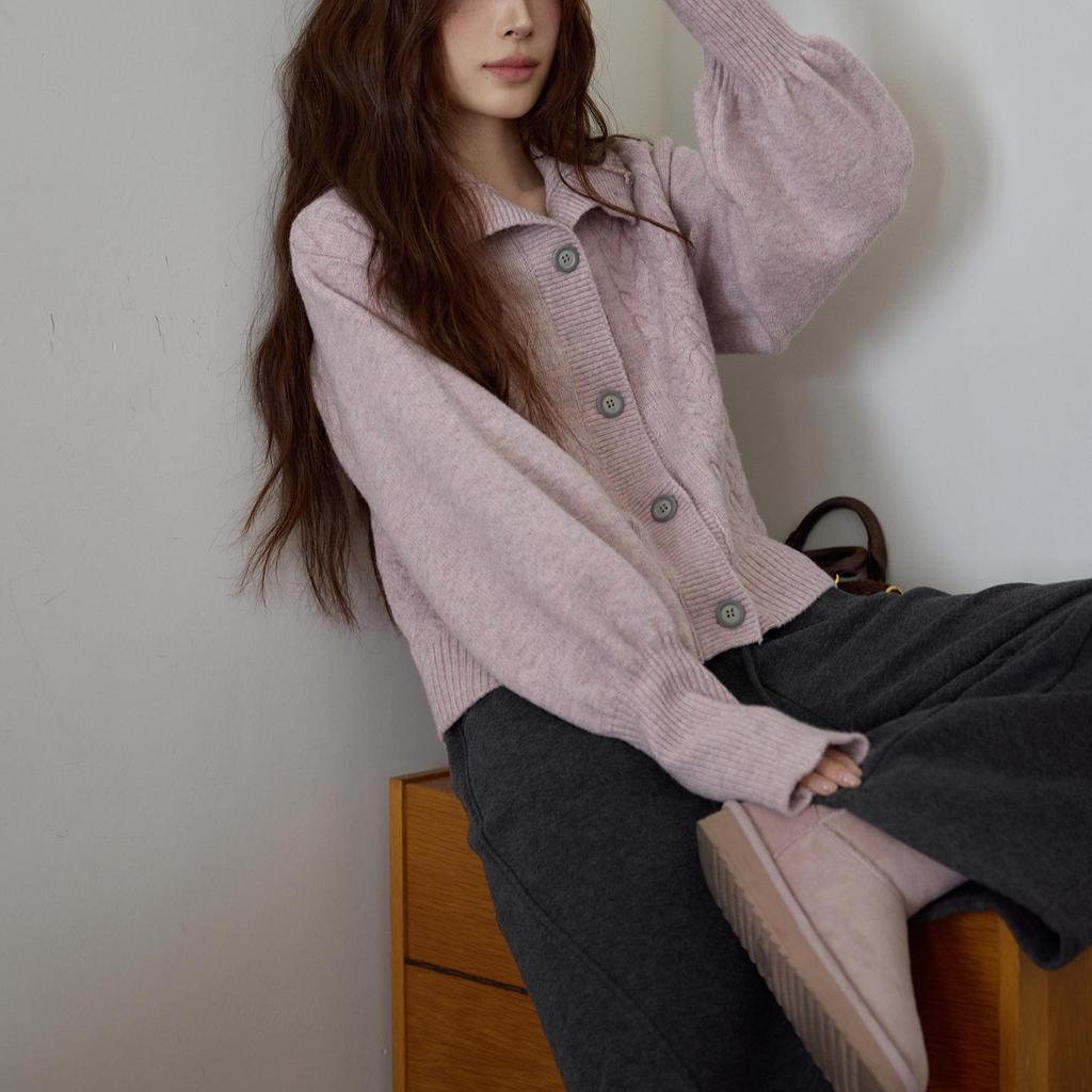 Pink Lantern Sleeve Knit Sweater: Women's Casual Winter 2026 Collection
