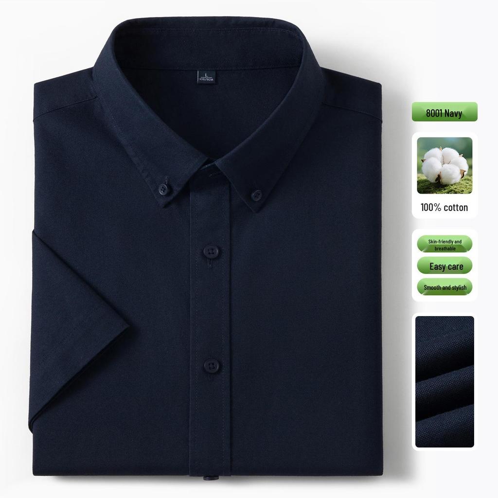 Men's Pure Cotton Oxford Short-Sleeve Button-Down Shirt - Summer 2026 New Style for Casual Business Wear