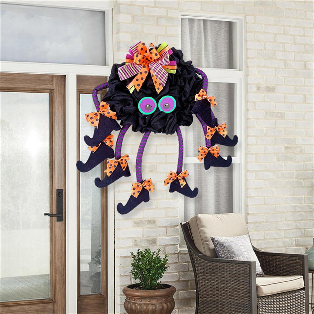 Halloween Party Wreath Hanging Welcome Sign Long Legged Witch Wall Hanging Front Door Decorative Outdoor Pumpkin Decoration