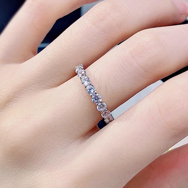 100 %925 Sterling Silver Sparkling 1 Row 3mm High Carbon Diamond Finger Rings For Women Top Quality Party Fine Jewelry