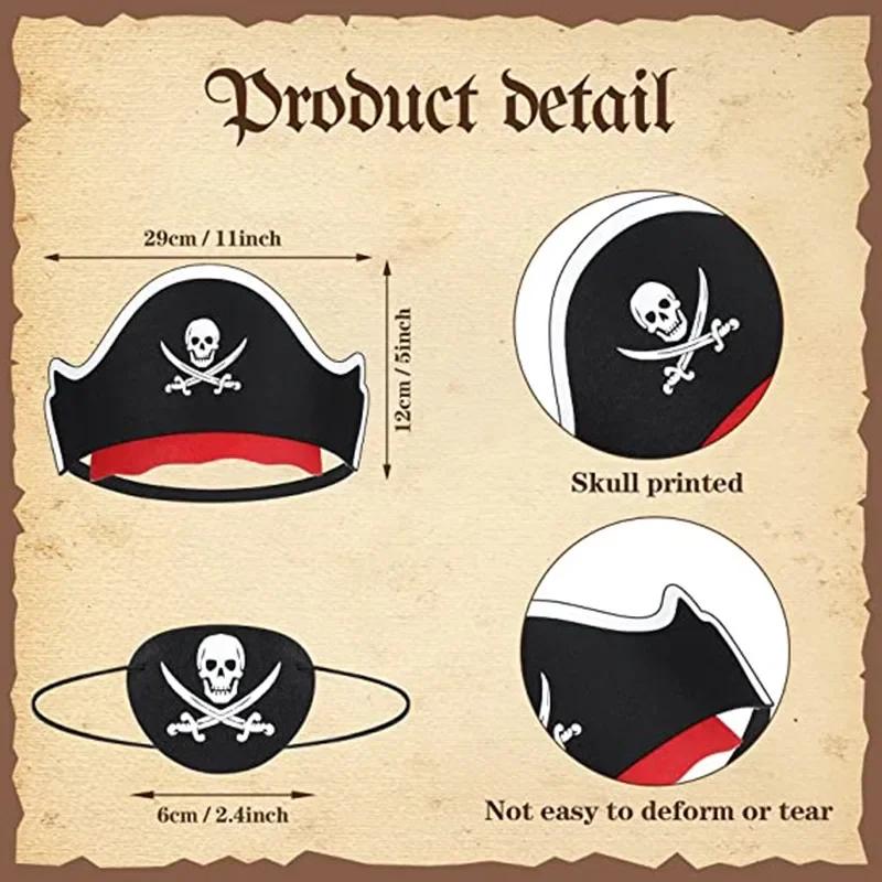 12Pcs Pirate Captain Hat Skull Print Eye Patch Children Adult Halloween Party Cosplay Costume Cap Decoration Props