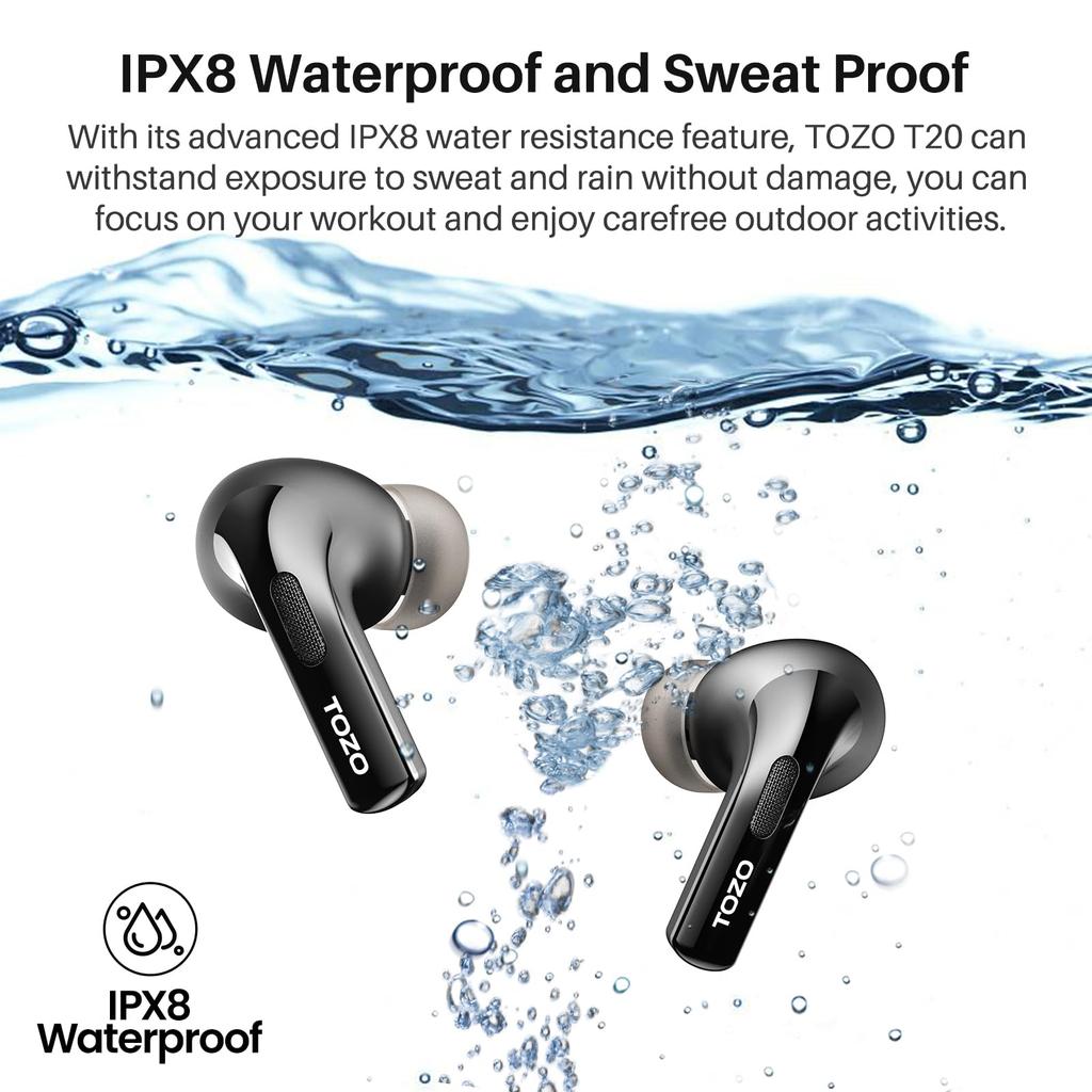 TOZO T20 Wireless Earphones New Release Bluetooth Binaural ENC Noise Cancellation Microphone Immersive Premium Sound Numeric LED Display Display 10mm