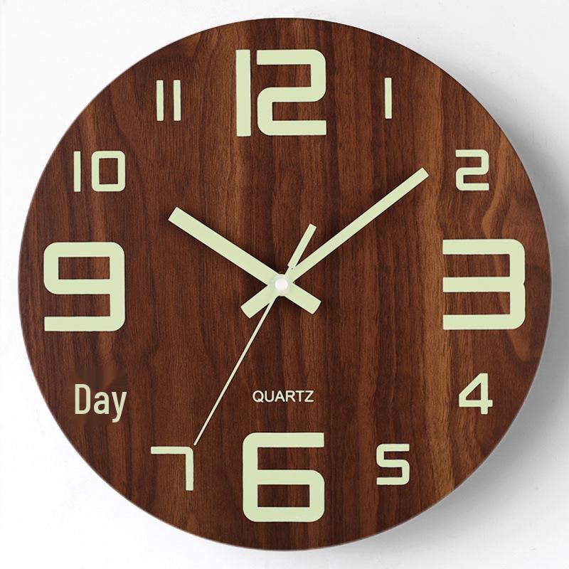 12" Luminous Silent Quartz Wall Clock - Creative Wooden Design for Living Room