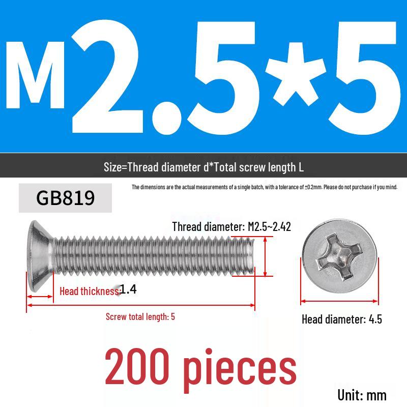 304 Stainless Steel Phillips Flat Head Countersunk Machine Screw (Sizes: M2, M3, M4, M5, M6, M8, M10)