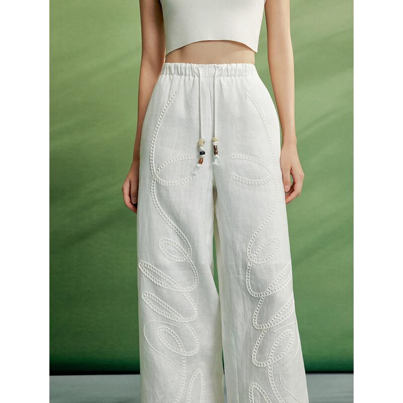 ELLE Women's Drawstring Linen Wide-Leg Pants
