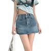 Klassischer Vielseitiger Halbkörperrock Doppel-Schnallen-Design Hochtailliert A-Linie Retro Paket Hüfte Kurzer Rock Hose Damen Sommer Mode Denim Kurzer Rock