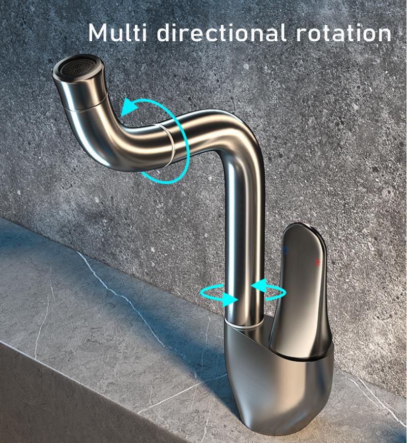 Brass Basin Faucet 720° Rotating Bathroom Sink Faucet Mixer Deck Mounted Water Tap Shower Head Aerators Plumbing Tapware