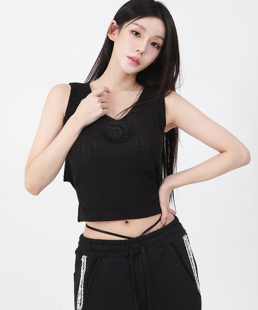 CATTLINE Back Ribbon Sleeveless Knit Black