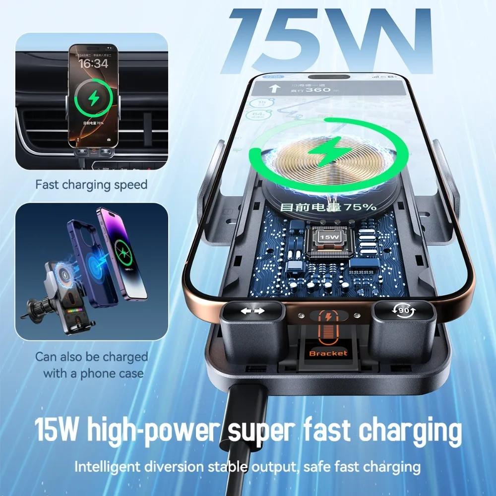 Auto Clamping 15W Wireless Car Charger Adapter Super Fast Charging Air Vent Phone Holder for IPhone 17 16 15 Pro Max for Samsung