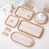 HeMu Wood Jewelry Tray with Linen Liner, Multi Size Soft Lined Display Plate for Necklaces Rings Earrings Vanity & Shop Counter