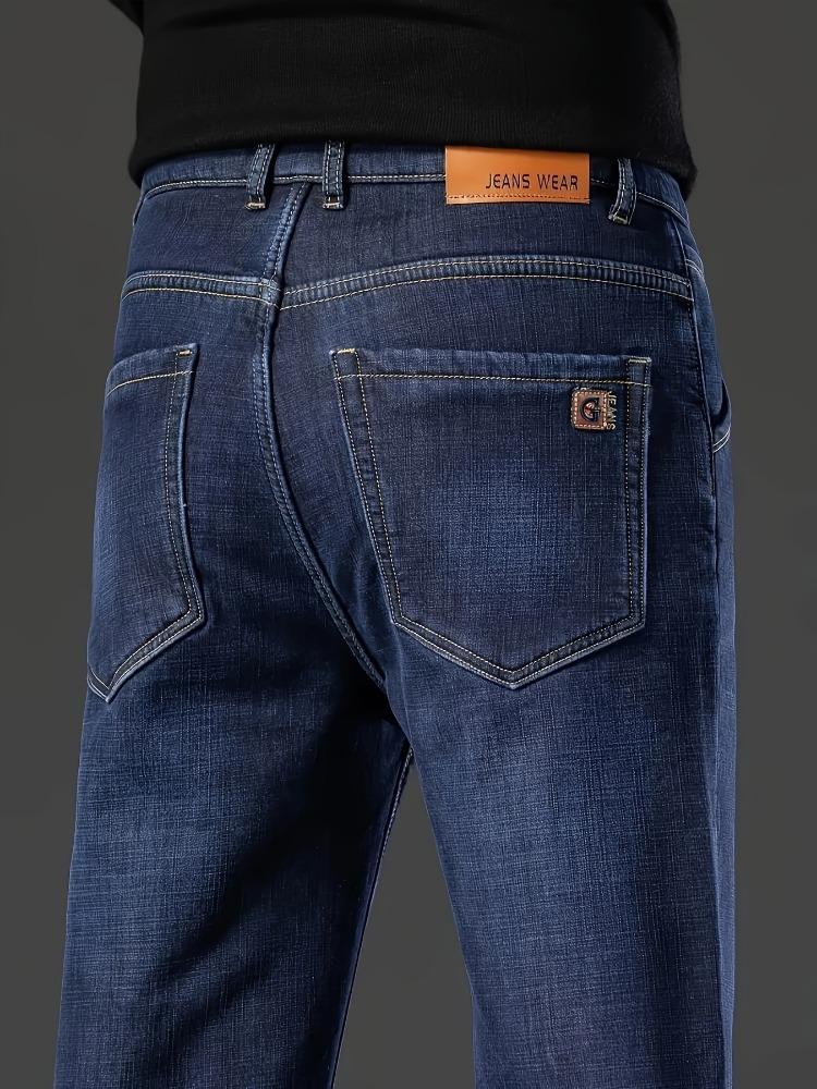 Męskie dżinsy z prostą nogawką, podszyte polarem, klasyczny design, pogrubione spodnie dżinsowe dla mężczyzn, ciepłe dżinsy na jesień/zimę