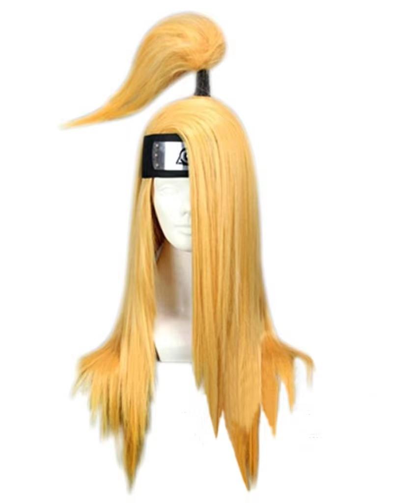 Anime Deidara 65cm Lang Gouden Stijl Hittebestendig Synthetisch Haar Cosplay Kostuum Pruik + Hoofdband + Pruikkap beige