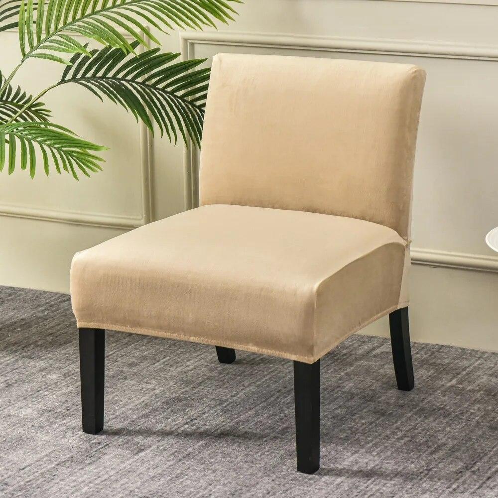 Velvet Armless Chair Cover Solid Color Sofa Stool Slipcover Nordic Accent Stretch Chair Covers Elastic Couch Protector Cover