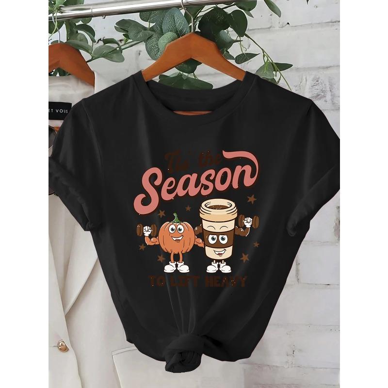 

Womens Casual Printed T Shirt Short Sleeve Round Neck Spring Summer Machine Washable 4XL чорний