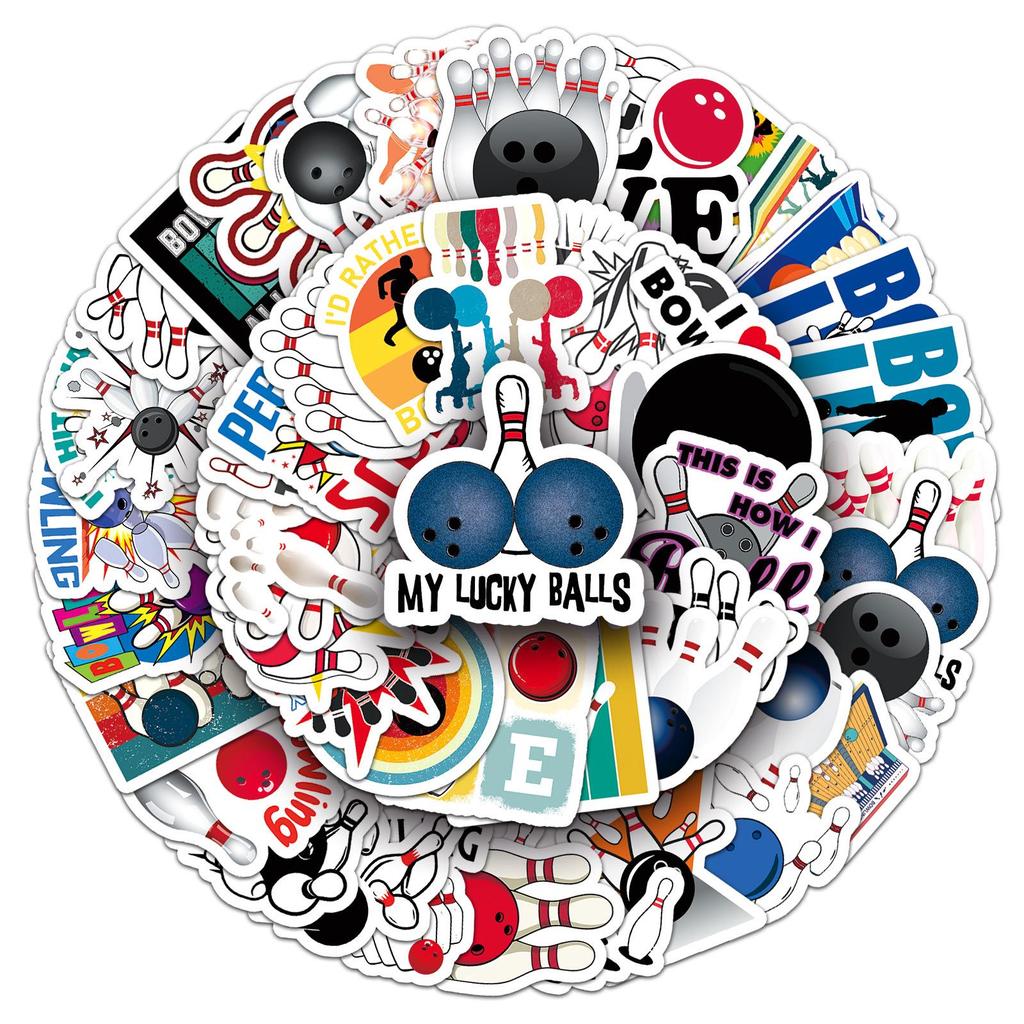 50pcs Waterproof Bowling Cartoon Stickers for Sports, Journaling, Skateboards, Computers, and Phones