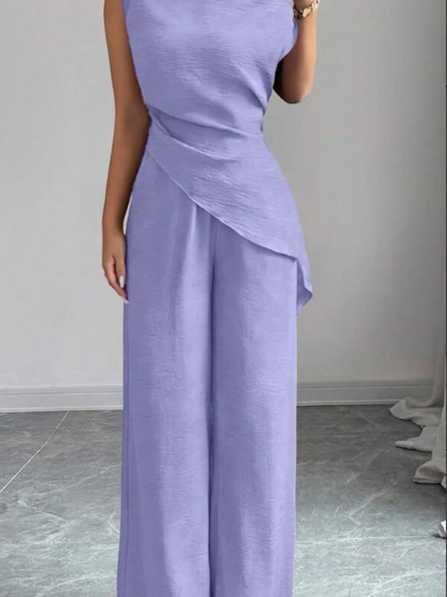 New Summer Women s Fashion Asymmetric Wide Leg Casual Set S