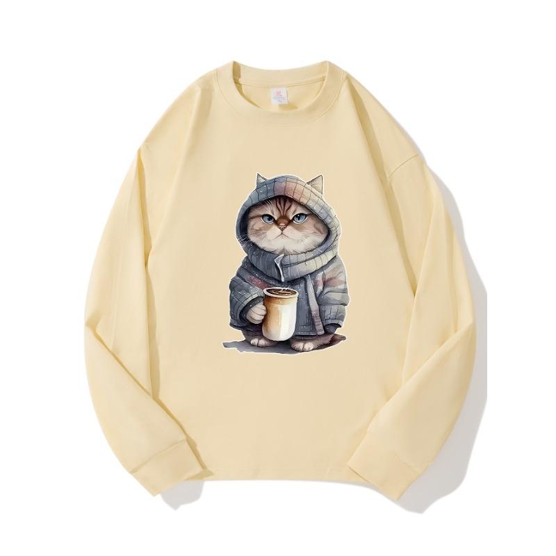

Пижамная кошечка, осенняя одежда, длинный рукав, чистый хлопок, новый мужской и женский топ, весенний внутренний слой, базовая рубашка, футболка с круглым вырезом и длинными рукавами XXL бежевый