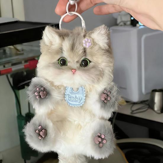 DIY Kitten Keychain Kit Fluffy Cat Plush Toy Craft with Step-by-Step Tutorial Soft Materials Pack for Handmade Bag Charm Cute Gift for Kids Adults